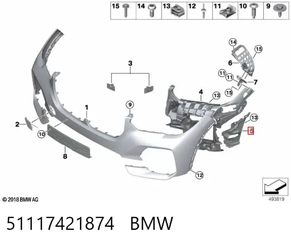 Defletor direito do pára-choque dianteiro 51117421874 BMW