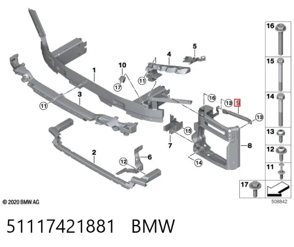 Travessa da estrutura traseira 51117421881 BMW