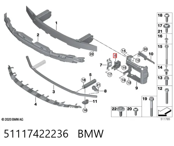 Consola de reforçador do pára-choque dianteiro 51117422236 BMW