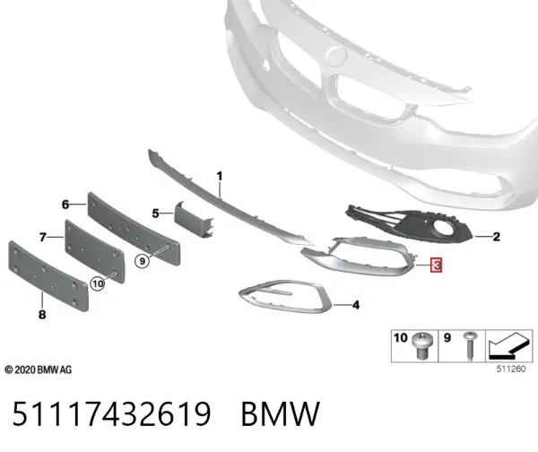 Borda (orla) das luzes de nevoeiro esquerda 51117432619 BMW