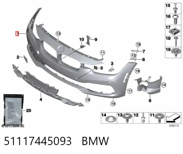 Pára-choque dianteiro 51117445093 BMW