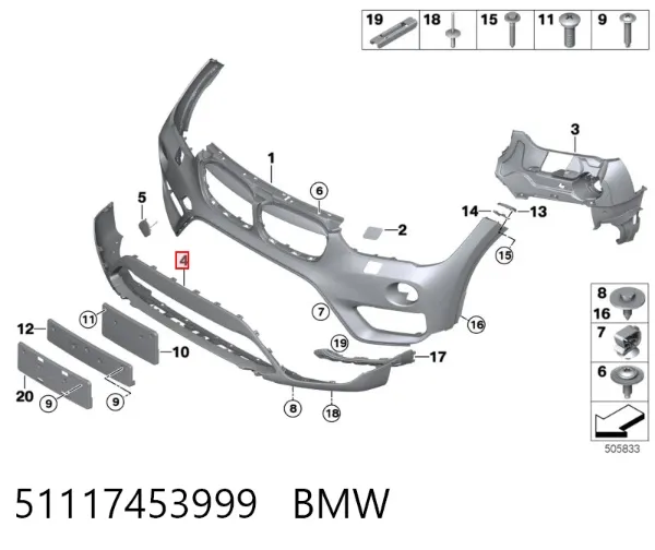 Pára-choque dianteiro, parte inferior 51117453999 BMW