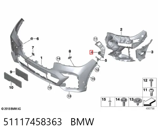 Guia do pára-choque dianteiro esquerdo 51117458363 BMW