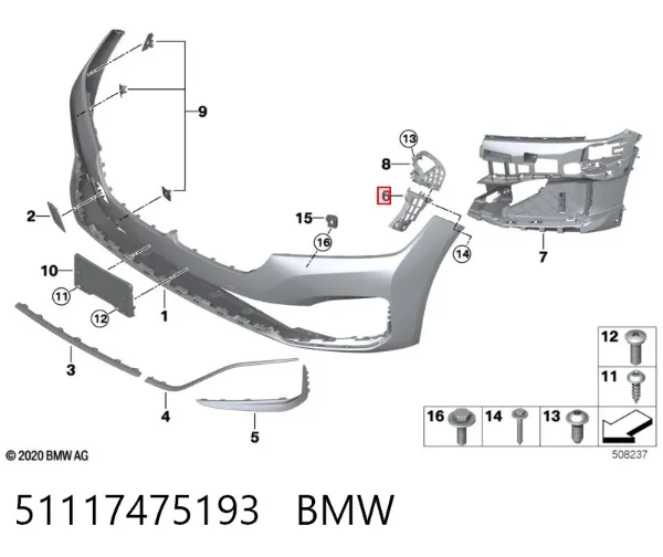 Guia do pára-choque dianteiro 51117475193 BMW