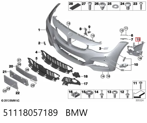 Consola de fixação das luzes de nevoeiro esquerdas 51118057189 BMW