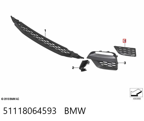 Grelha inferior do pára-choque dianteiro 51118064593 BMW