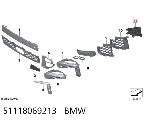 Grelha esquerda do pára-choque dianteiro 51118069213 BMW