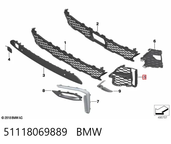Grelha do radiador esquerda 51118069889 BMW