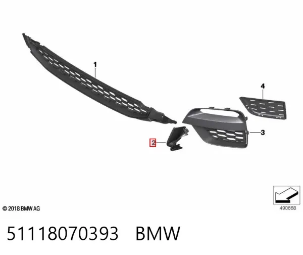 Placa sobreposta esquerda do pára-choque dianteiro 51118070393 BMW