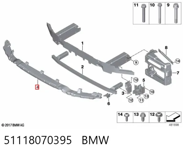 Absorvedor (enchido) do pára-choque dianteiro 51118070395 BMW