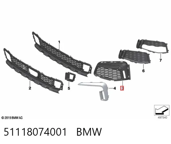 Grelha esquerda do pára-choque dianteiro 51118074001 BMW