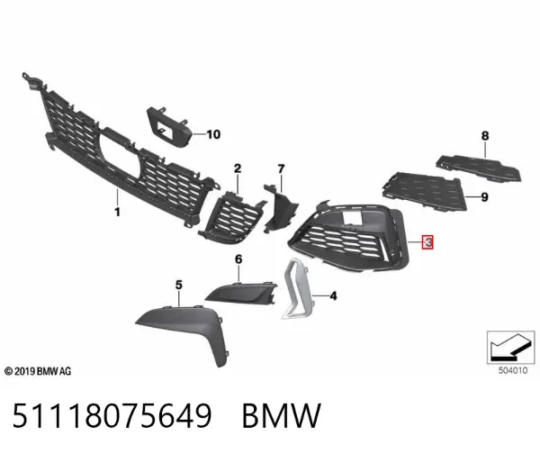 Grelha do radiador esquerda 51118075649 BMW