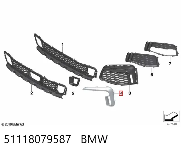 Placa sobreposta esquerda do pára-choque dianteiro 51118079587 BMW