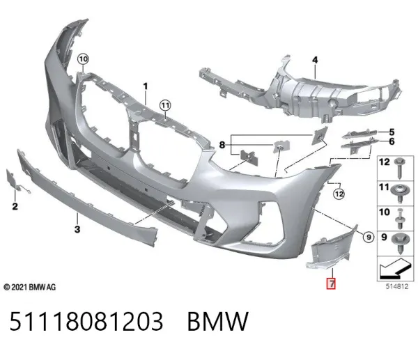 Defletor esquerdo do pára-choque dianteiro 51118081203 BMW