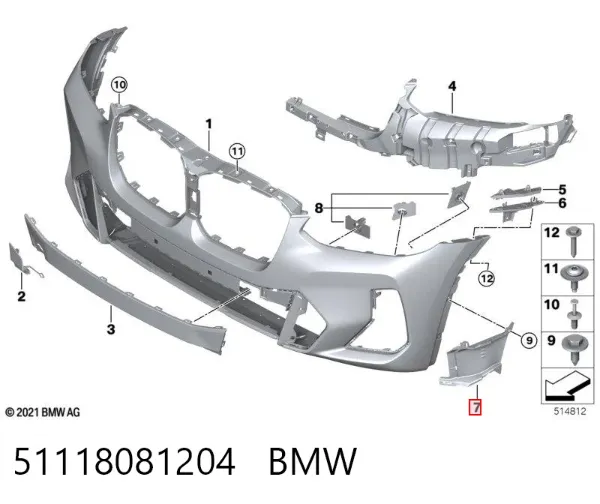 Consola externa direita do pára-choque dianteiro 51118081204 BMW