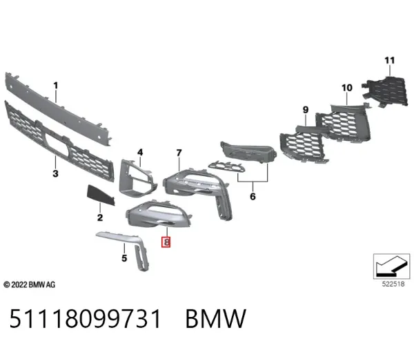 Borda (orla) das luzes de nevoeiro esquerda 51118099731 BMW