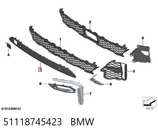 Placa sobreposta do pára-choque dianteiro 51118745423 BMW
