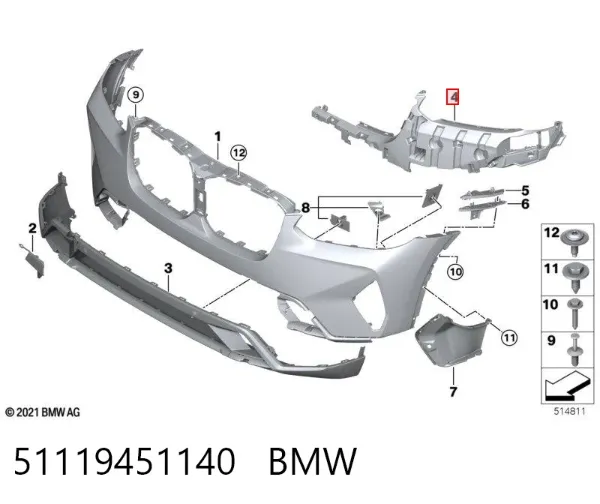 Consola do pára-choque dianteiro direito 51119451140 BMW