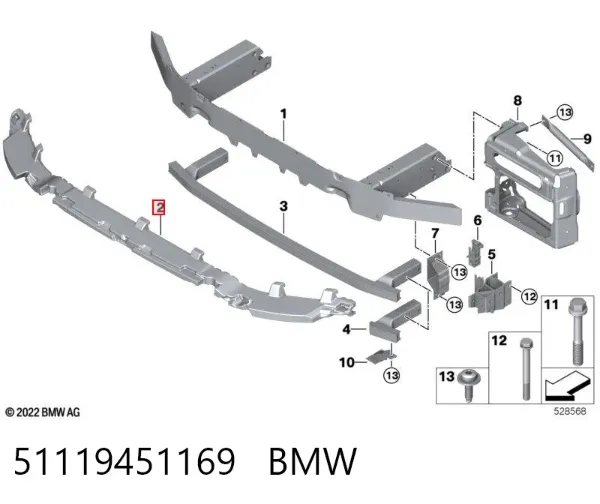 Absorvedor (enchido) do pára-choque dianteiro 51119451169 BMW