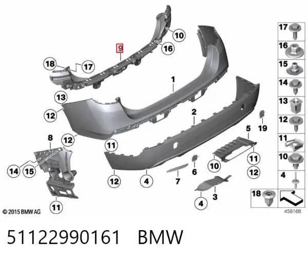 Consola central do pára-choque traseiro 51122990161 BMW