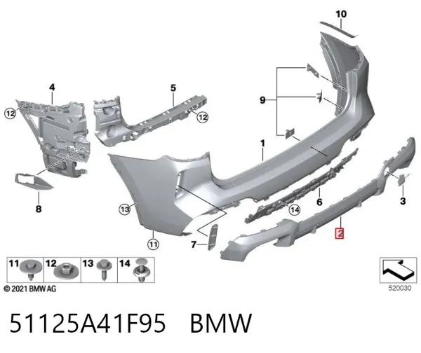 Pára-choque traseiro, parte inferior 51125A41F95 BMW