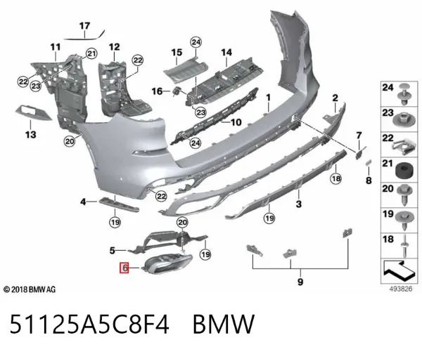 Bocal para o silenciador 51125A5C8F4 BMW