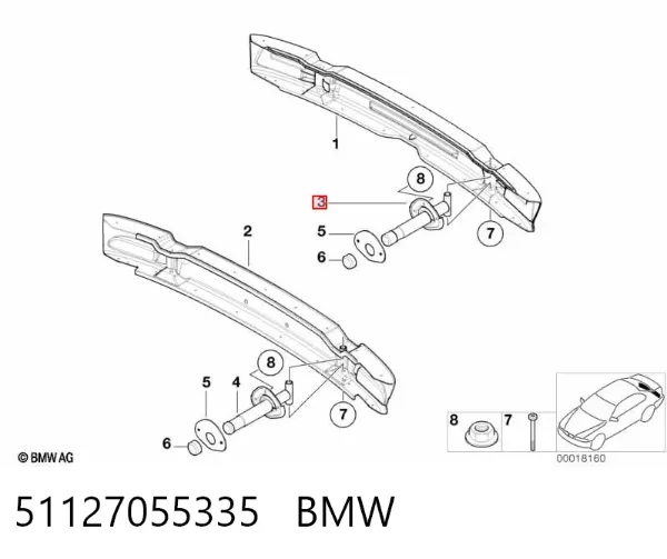 Consola de reforçador do pára-choque traseiro 51127055335 BMW
