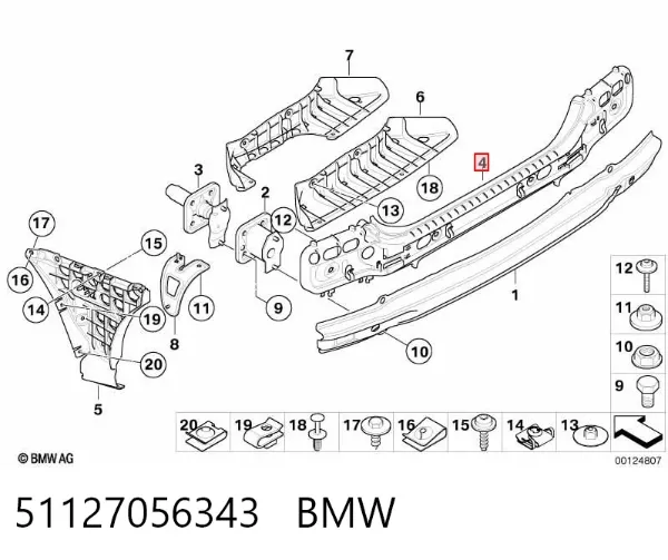Consola central do pára-choque traseiro 51127056343 BMW