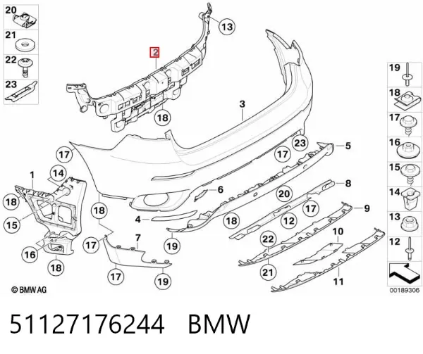 Consola central do pára-choque traseiro 51127176244 BMW