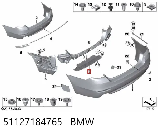 Guia do pára-choque traseiro 51127184765 BMW