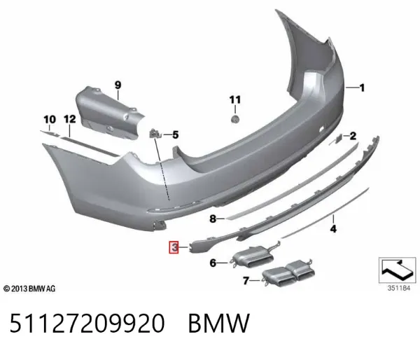 Placa sobreposta do pára-choque traseiro 51127209920 BMW