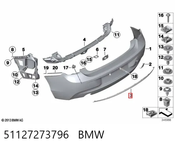 Moldura de tampa de porta-malas 51127273796 BMW