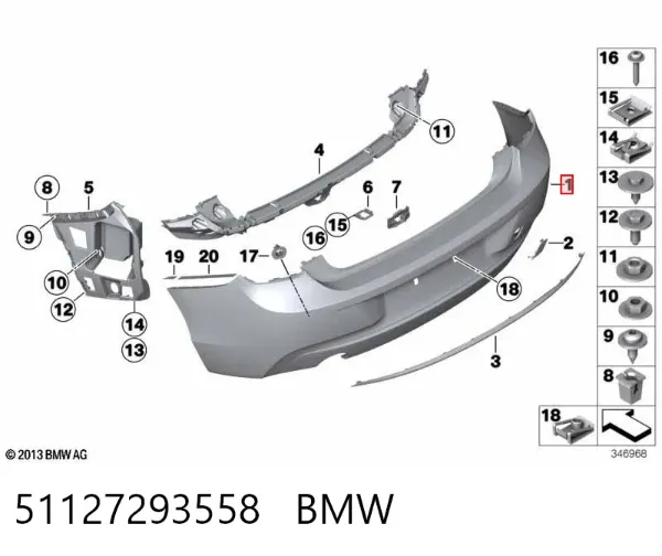 Pára-choque traseiro 51127293558 BMW