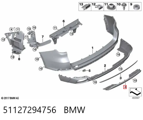 Proteção do pára-choque traseiro 51127294756 BMW