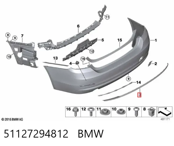Moldura do pára-choque traseiro 51127294812 BMW