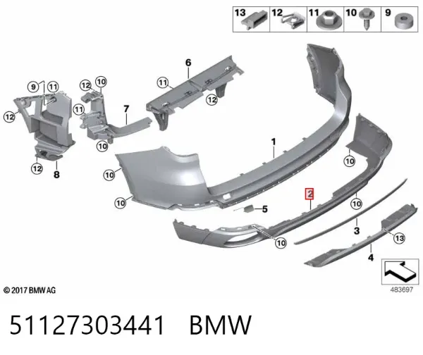 Pára-choque traseiro, parte inferior 51127303441 BMW