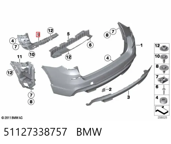 Consola esquerda do pára-choque traseiro 51127338757 BMW