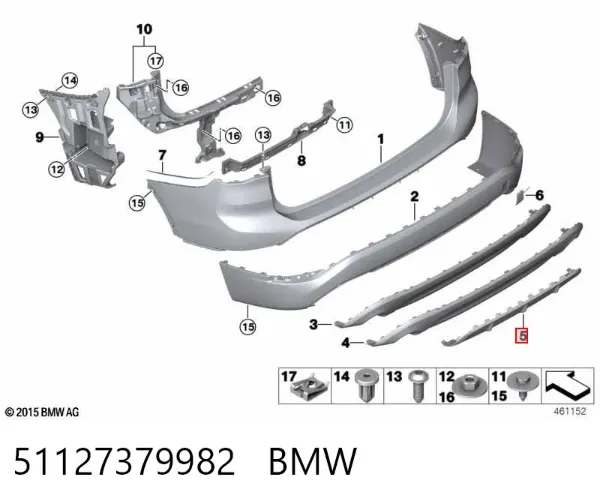 Placa sobreposta central do pára-choque traseiro 51127379982 BMW