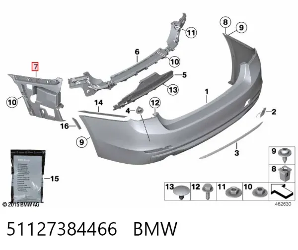 Consola direita do pára-choque traseiro externo 51127384466 BMW