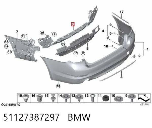 Consola central do pára-choque traseiro 51127387297 BMW