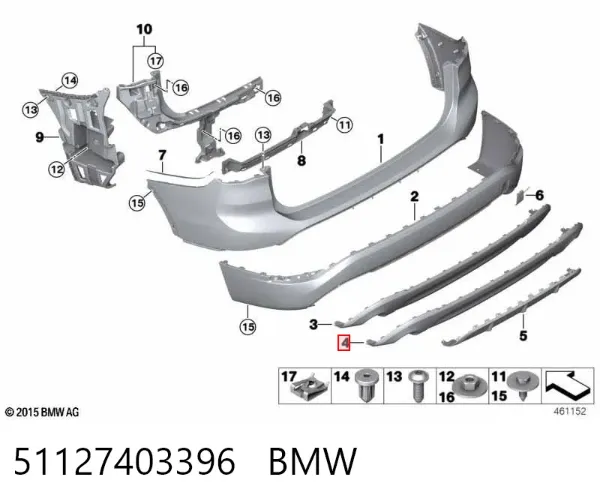 Spoiler do pára-choque traseiro 51127403396 BMW