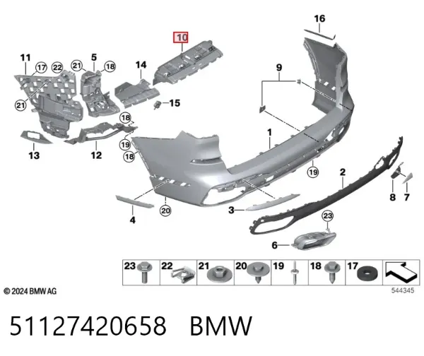 Consola central do pára-choque traseiro 51127420658 BMW