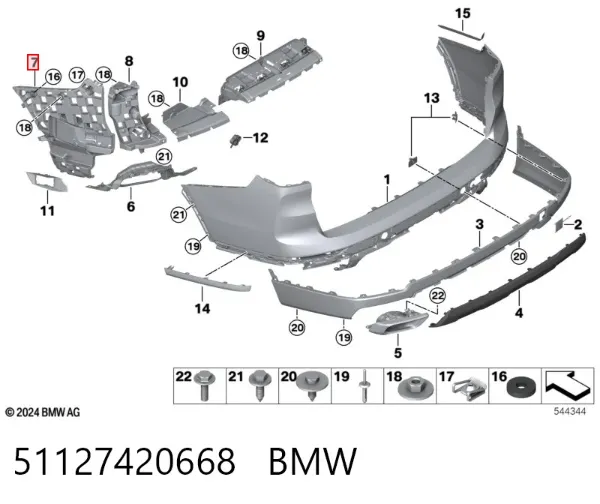 Consola direita do pára-choque traseiro 51127420668 BMW