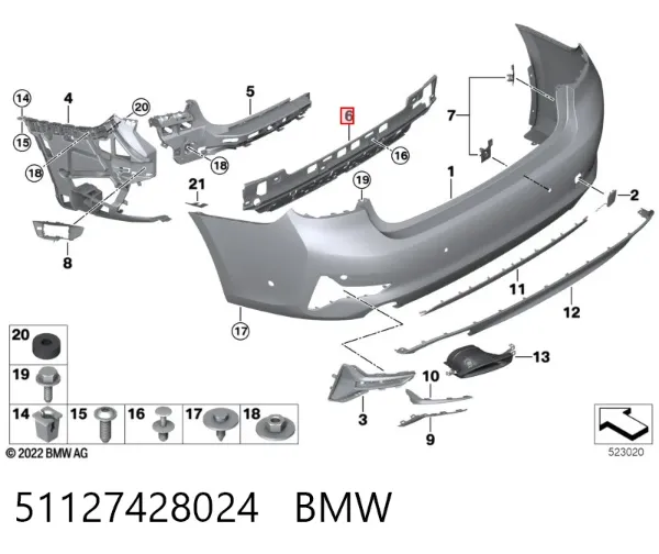 Consola central do pára-choque traseiro 51127428024 BMW