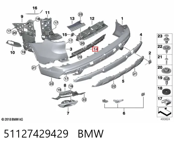 Consola central do pára-choque traseiro 51127429429 BMW