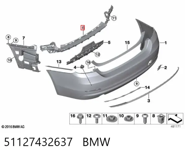 Consola central do pára-choque traseiro 51127432637 BMW