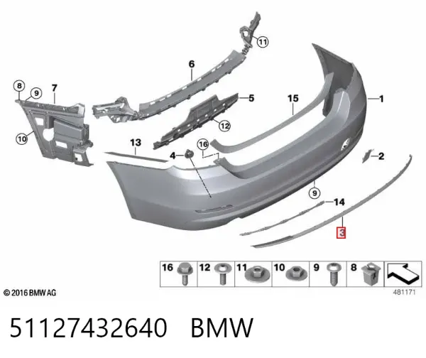 Moldura do pára-choque traseiro 51127432640 BMW