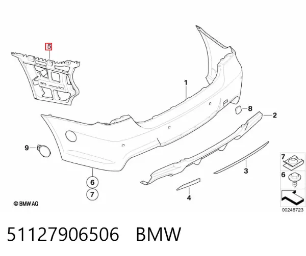 Consola direita do pára-choque traseiro 51127906506 BMW