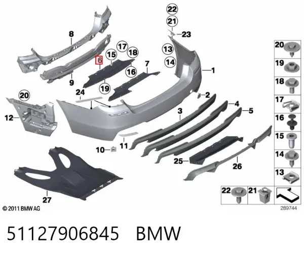 Guia do pára-choque traseiro 51127906845 BMW