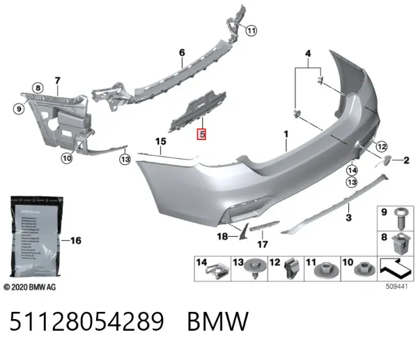 Consola central do pára-choque traseiro 51128054289 BMW